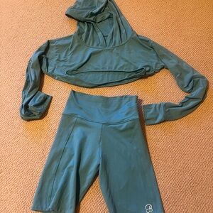 Teal Activewear Set with Hoodie and Shorts